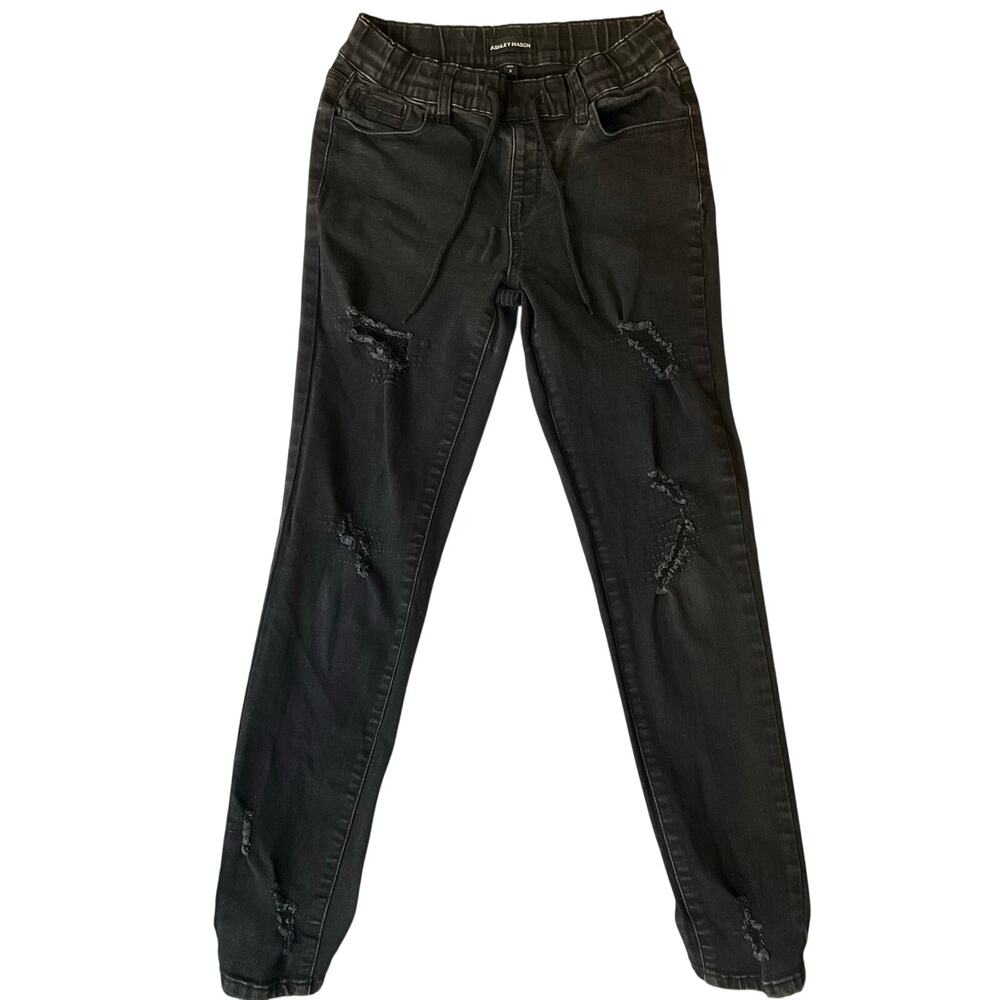Ashley Mason Women Skinny Jeans size 3 Black Elastic Waist Ripped Stretch